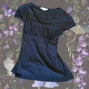 black babydoll square neckline tie-back top